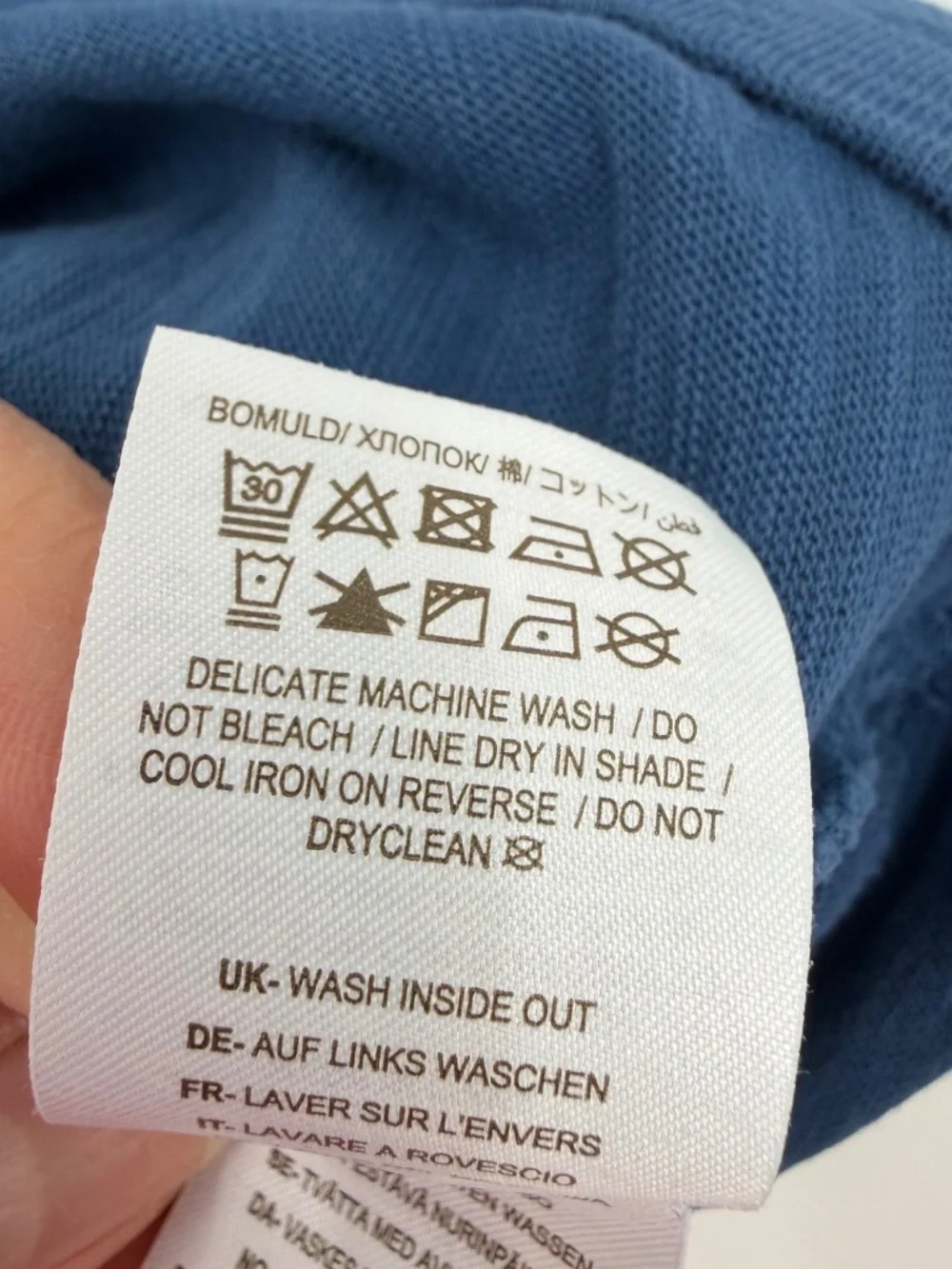 Boden T Shirt Dress Women 6 Blue Short Cap Sleeves Ruffles Metallic Palm Trees